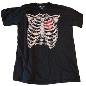 Imagine8 Punk Ribs Straight Edge Skeleton‎ Bones Heart T Shirt Mens Medium Black